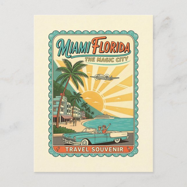 Miami, Florida – Retro 1950s Style Vykort (Framsida)