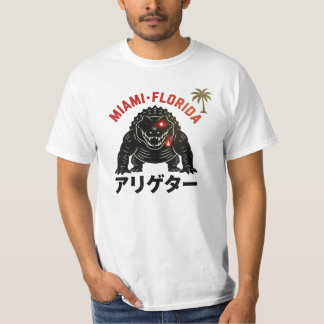 Miami Florida Retro Kaiju Alligator Japansk Stil T Shirt