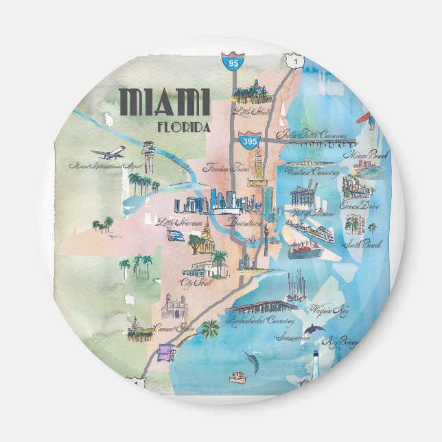 Miami Florida Retro Karta Magnet (Framsidan)