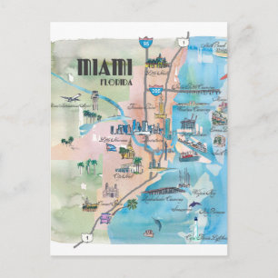 Miami Florida Retro Karta Vykort
