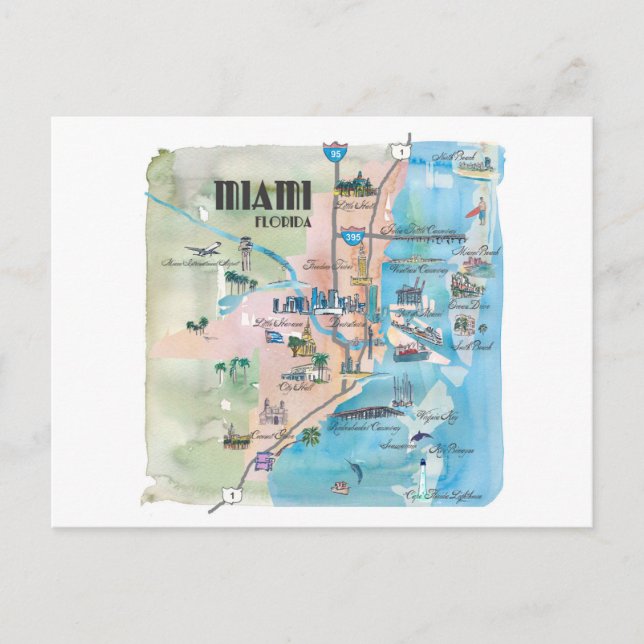 Miami Florida Retro Karta Vykort (Framsida)