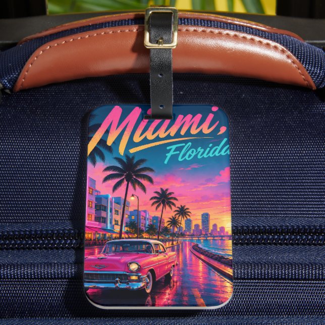 Miami Florida Retro Neon Solnedgång Resa Bagagebricka (Framsida Insitu 2)