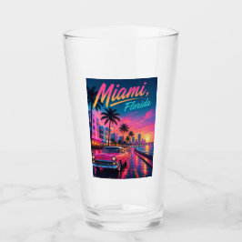 Miami Florida Retro Neon Solnedgång Resa Glaskopp