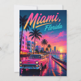 Miami Florida Retro Neon Solnedgång Resa Inbjudningar