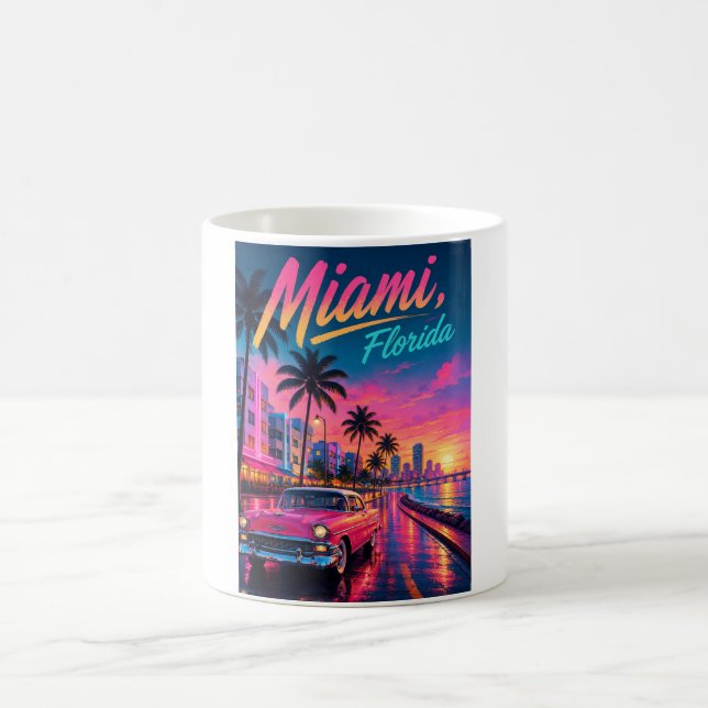 Miami Florida Retro Neon Solnedgång Resa Kaffemugg (Center)