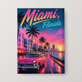 Miami Florida Retro Neon Solnedgång Resa Knapp