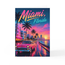 Miami Florida Retro Neon Solnedgång Resa