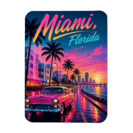 Miami Florida Retro Neon Solnedgång Resa Magnet