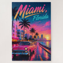 Miami Florida Retro Neon Solnedgång Resa