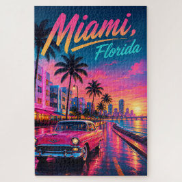 Miami Florida Retro Neon Solnedgång Resa Pussel