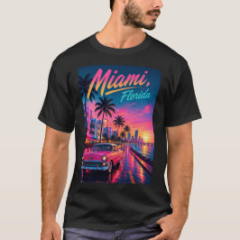 Miami Florida Retro Neon Solnedgång Resa T Shirt