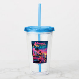 Miami Florida Retro Neon Solnedgång Resa Take Away Mugg