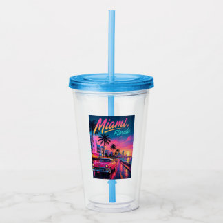 Miami Florida Retro Neon Solnedgång Resa Take Away Mugg