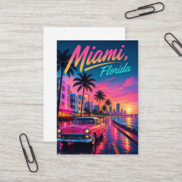 Miami Florida Retro Neon Solnedgång Resa Visitkort