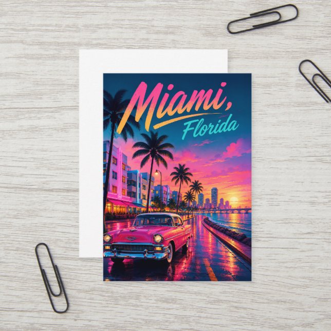 Miami Florida Retro Neon Solnedgång Resa Visitkort (Fram/Back In Situ)