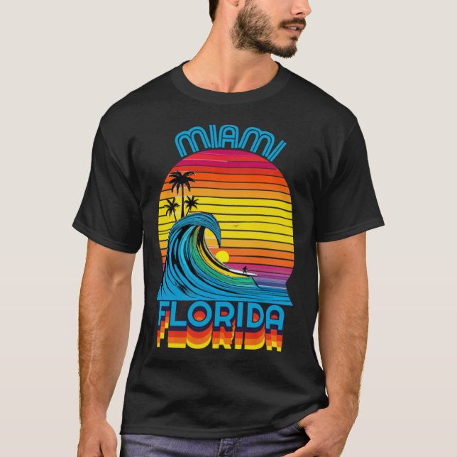 Miami Florida Retro Throwback Surf & Beach Souveni T Shirt (Framsida)