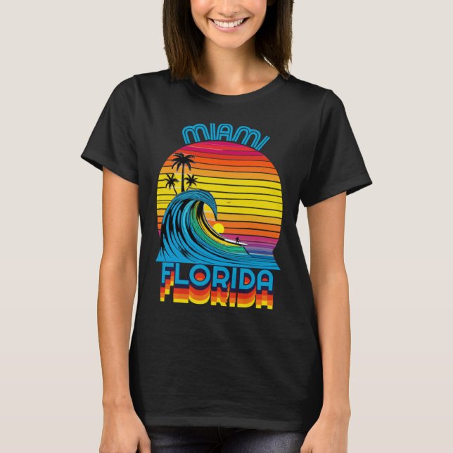 Miami Florida Retro Throwback Surf & Beach Souveni T Shirt (Framsida)