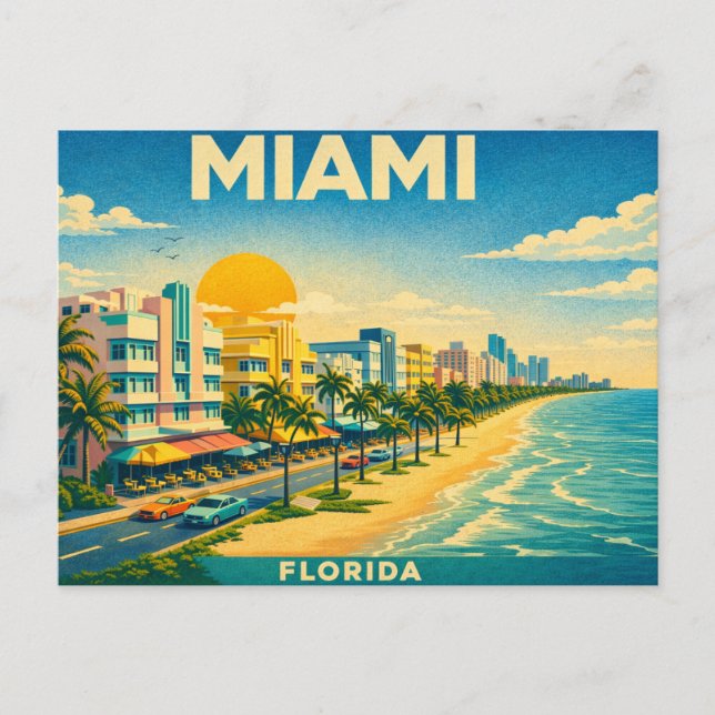 Miami Florida Retro Travel Postcard Vykort (Framsida)