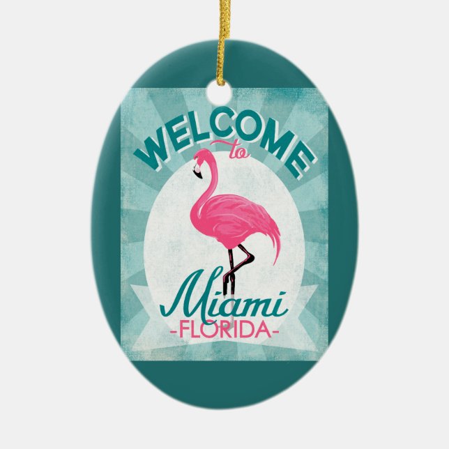 Miami Florida Rosa Flamingo Retro Julgransprydnad Keramik (Framsidan)