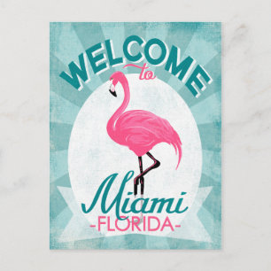 Miami Florida Rosa Flamingo - Vintage Retro Travel Vykort