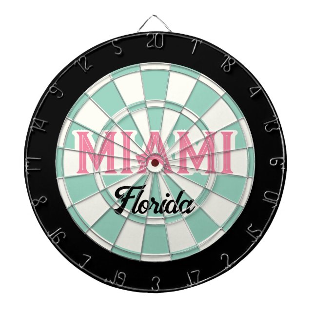 MIAMI Florida Rosa text Ljus turkos Vit Svart Darttavla (Framsidan)