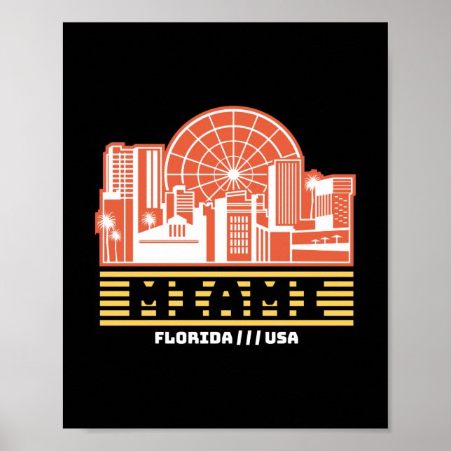 Miami Florida Siluett Retro Resegrafik Design Poster (Framsidan)