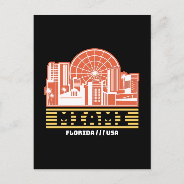 Miami Florida Siluett Retro Resegrafik Design Vykort (Framsida)