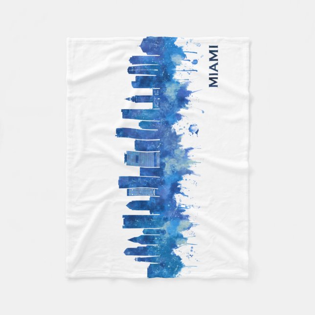 Miami Florida Skyline Blue Fleecefilt (Framsidan)