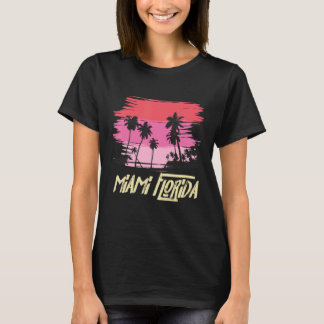 Miami Florida Skyline Handflatan Träd Retro Miami  T Shirt