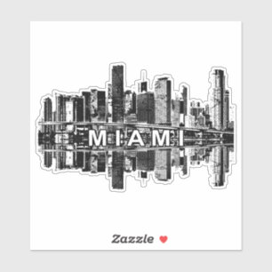 Miami, Florida skyline i svart bläck Klistermärken