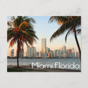 Miami Florida Skyline och Harbour At Nattght- USA Vykort