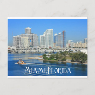 Miami Florida Skyline och Harbour - Förenta stater Vykort