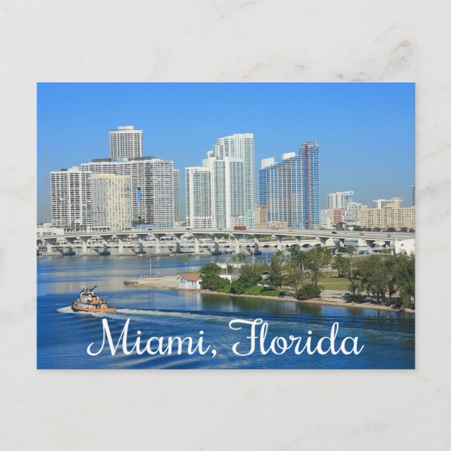 Miami Florida Skyline och Harbour - Förenta stater Vykort (Framsida)
