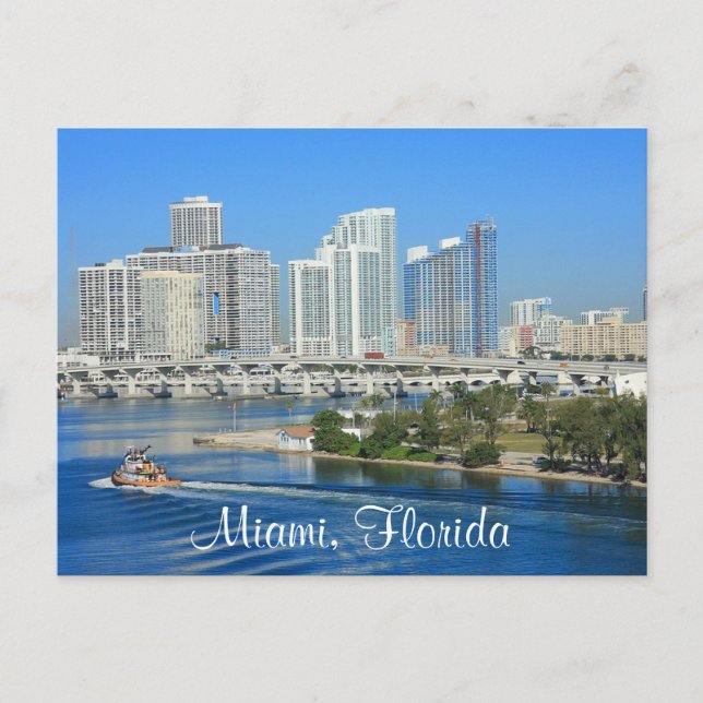 Miami Florida Skyline och Harbour Postcard Vykort (Framsida)