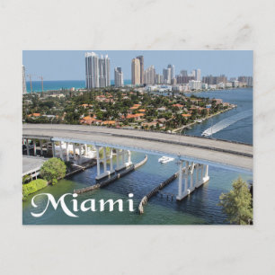 Miami Florida Skyline och Harbour vid natten - USA Vykort