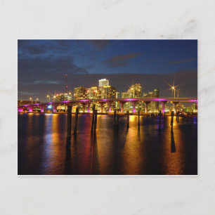 Miami Florida Skyline på natten Postcard Vykort