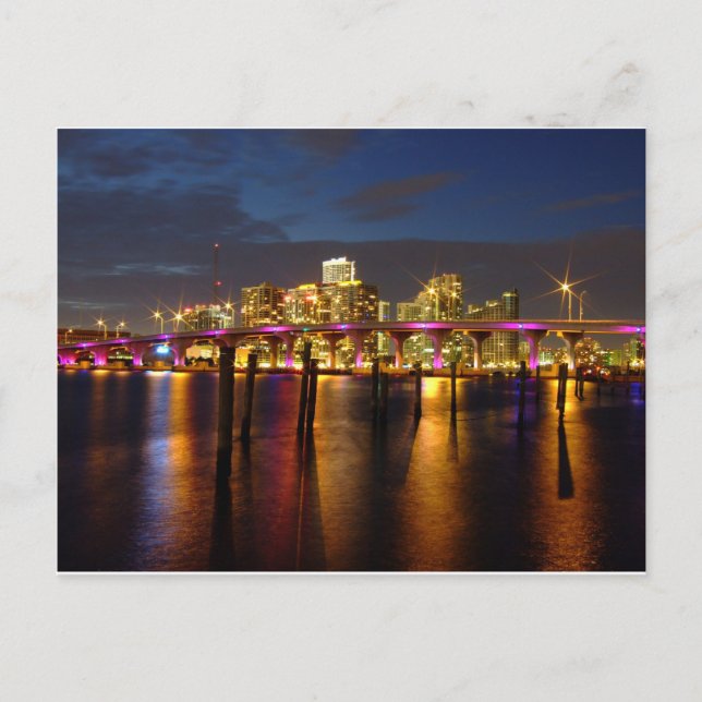 Miami Florida Skyline på natten Postcard Vykort (Framsida)