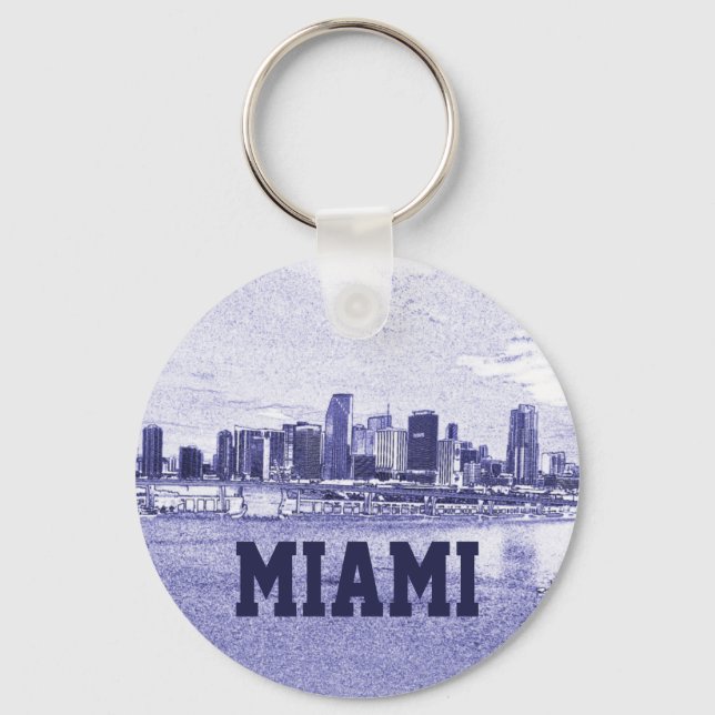Miami, Florida Skyline Pencil Teckning Nyckelring (Framsida)