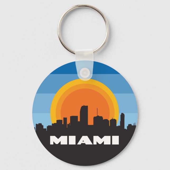 Miami Florida Skyline Retro Stil Nyckelring (Framsida)