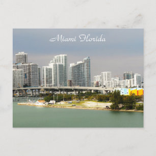 Miami Florida, Skyline, Tall byggnad, Bridge Vykort