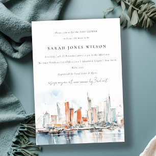 Miami Florida Skyline Watercolor Baby Shower Inbjudningar