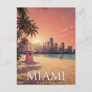 Miami Florida Solnedgång Strand Resa Vykort