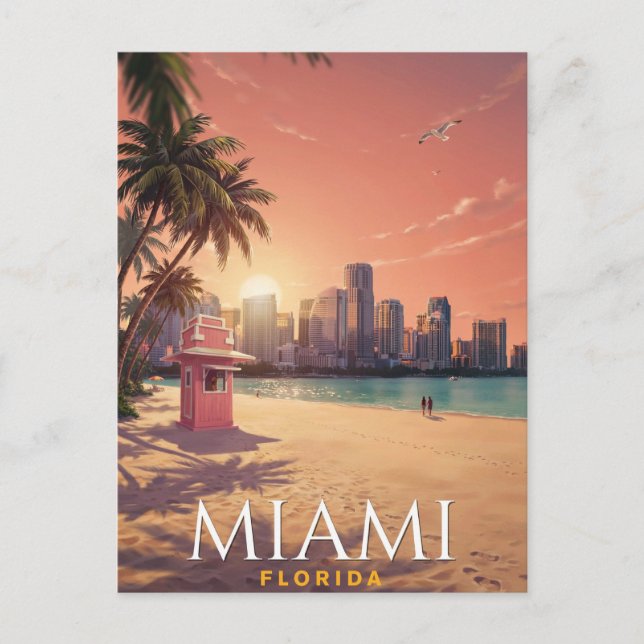 Miami Florida Solnedgång Strand Resa Vykort (Framsida)