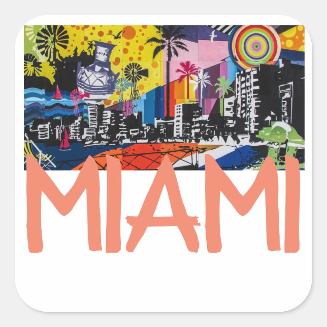 Miami Florida Stickers Fyrkantigt Klistermärke (Framsida)
