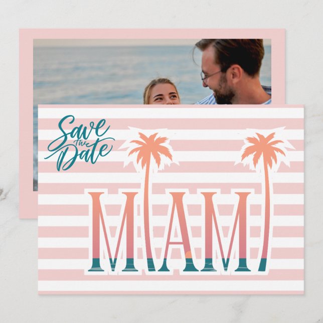 Miami Florida Strandbröllopsfoto Spara datumet (Fram/baksida)