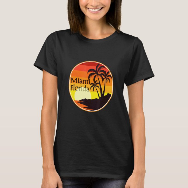 Miami Florida Sunset, Handflatan Träd, Beach, Tour T Shirt (Framsida)