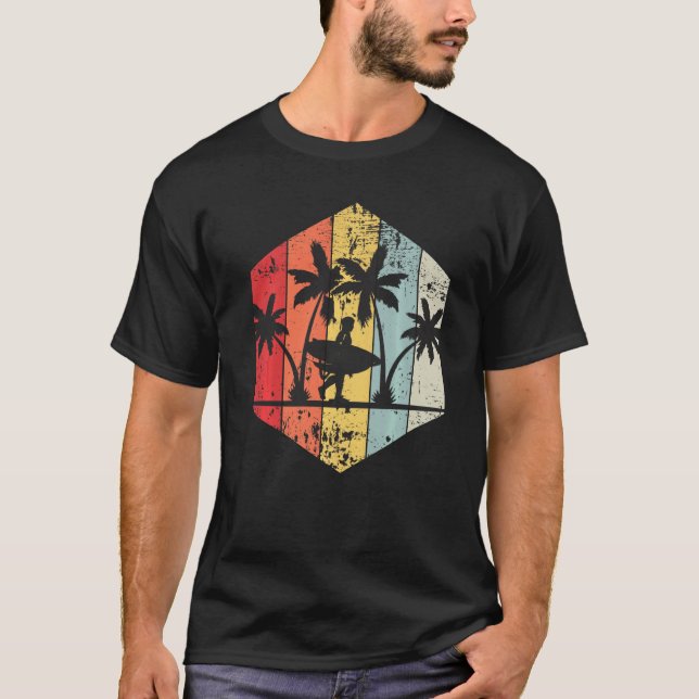 Miami Florida Surfing Handflatan Träd Beach Vacati T Shirt (Framsida)