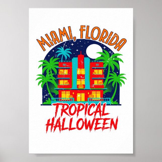 Miami Florida Tropisk Halloween Kostymdesign Poster (Framsidan)