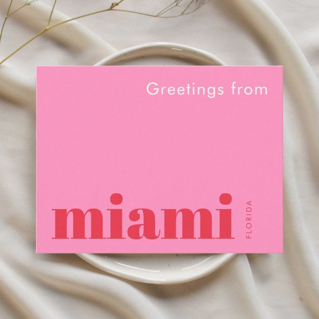 Miami Florida typografisk rosa Vykort (Skapare uppladdad)