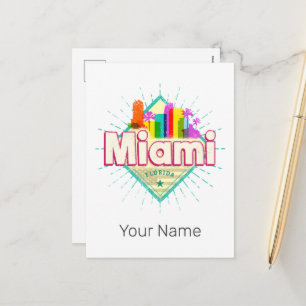 Miami Florida United Stater Retro Skyline Vintage Helg Vykort
